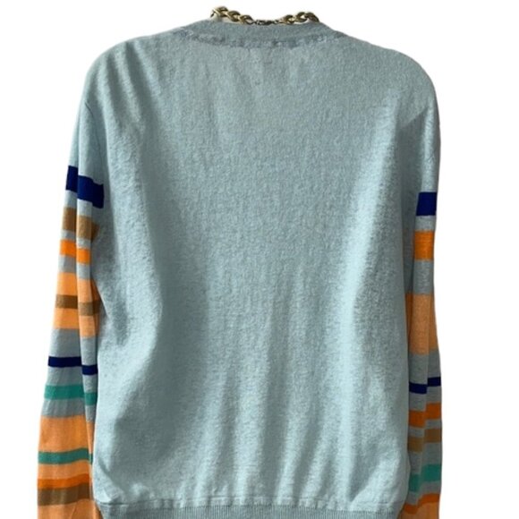 Gorgeous Sundance light blue & orange Paisley Button Down Silk & Linen Cardigan - Picture 6 of 9